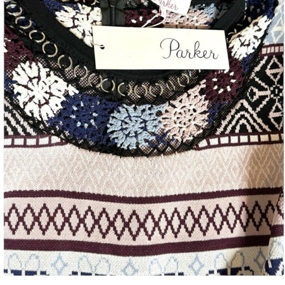 Parker Carol Crochet Flowers Bodycon Short Sleeve Knit Midi  Dress Size Small - Picture 9 of 9